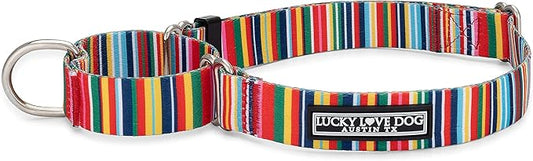 Lucky Love Dog Martingale Dog Collar - Adjustable, No-Slip, Durable, & Soft Webbing Dog Collar for Male and Female Dogs Ideal for Training & Walking - Stylish Hippie Pattern, Medium Size