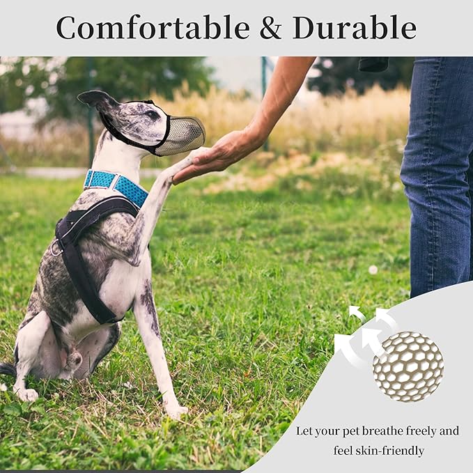 Dog Muzzle, Breathable Soft Muzzle for Small to Medium Dogs to Anti & Prevent Barking Biting Chewing, Reflective & Adjustable Basket Muzzle with Air Mesh for Schnauzer Beige M