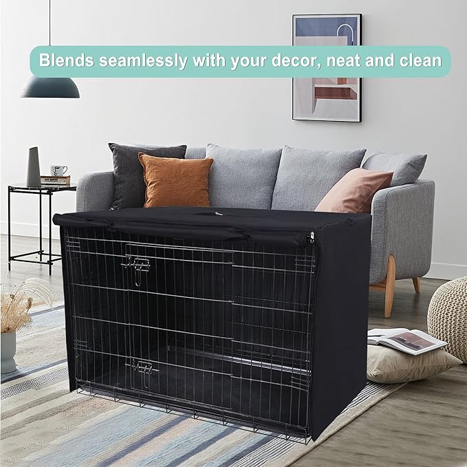 HiCaptain Polyester Dog Crate Cover - Heavy Duty Windproof Pet Kennel Cover for Wire Crate Indoor Outdoor Protection 54 Inches XXL (Black)