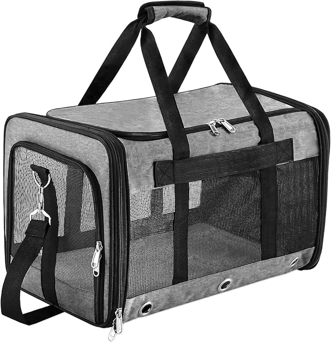 Soft Sided Cat/Dog Carrier,Collapsible Pets Travel Carriers for Pet/Puppy with Shoulder Strap & Removable Mat,Mesh Top Load Small Dogs/Cats Carry Bag Up to 17 Lbs TSA Airline Approved(Grey,M)