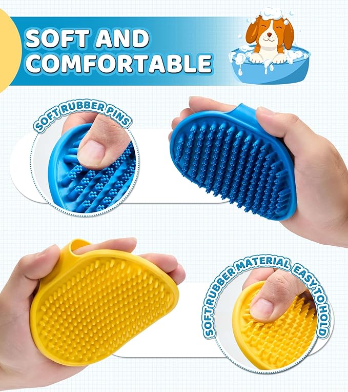 Dog Massage & Bath Brush 4PCS – Soft Silicone Shampoo Scrubber for Dogs and Cats, Perfect for Grooming and Deshedding (Blue)