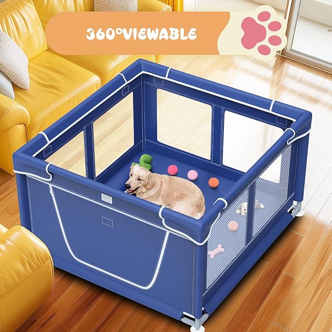 Puppy PlayPen 50 × 50 Inch, Dog Playpen with Gate for Puppies, Small and Medium Dogs, Pet PlayPen for Outdoors & Indoors, Tear Resistant Fabric