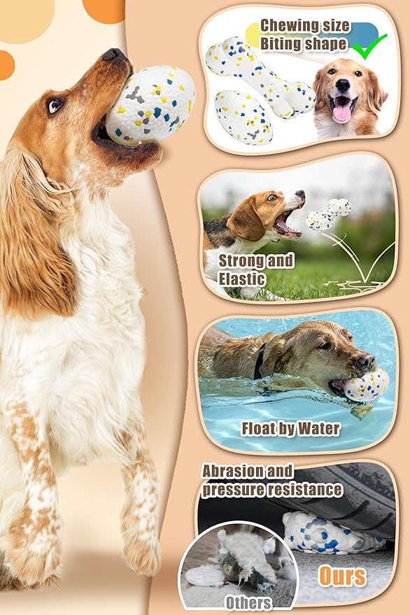 Upgrade Bone Dog Balls Tough Dog Toys for Aggressive Chewers, Indestructible Chew Bone Toy Tennis Balls for Large Breed (White)