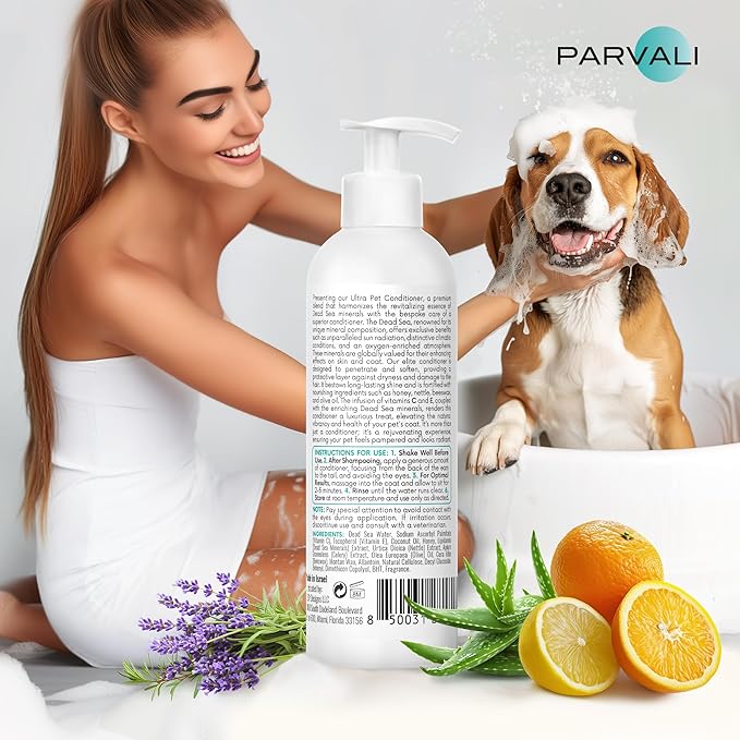 Natural Dead Sea Classic Dog Conditioner (250 ml, 8.45 fl oz). Softens and Penetrates Hair, All Breeds Anti-Dryness Protection. Fortified with Honey, Nettle, Beeswax, and Olive Oil. Enjoy!