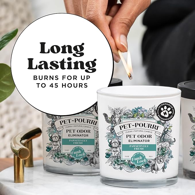 Pet-Pourri Pawsitively Fresh Pet Deodorizer Candle – Pet Safe Plant Based Ingredients & Wax – Vet Approved – Aromatherapy & Air Freshener for Pet Odor – Scented with Pineapple, Jasmine, & Pear