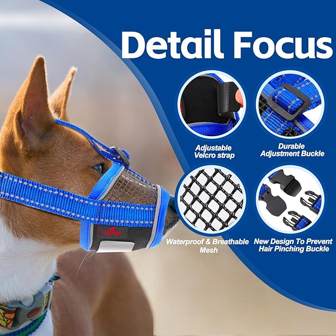 Dog Muzzle,Soft Mesh Breathable Muzzle, Air Mesh Dog Muzzle with Reflective & Adjustable Strap for for Biting Chewing Grooming,Allow Panting Drinking,Dog Muzzle for Medium (Blue, L)