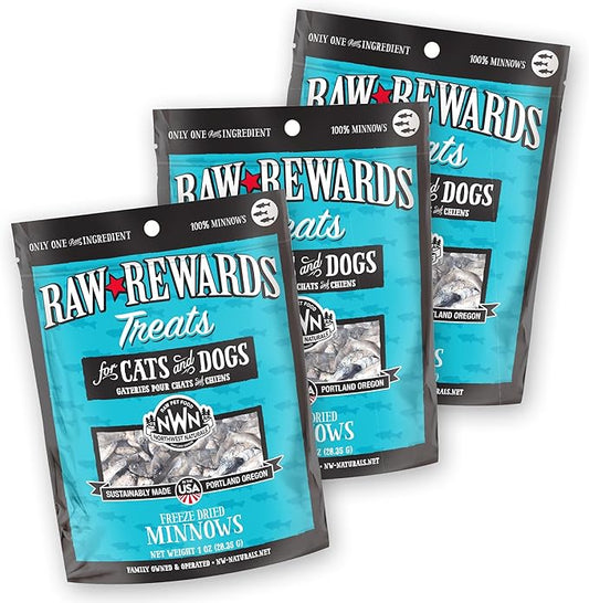 Northwest Naturals Raw Rewards Freeze-Dried Minnow Treats for Dogs and Cats - Bite-Sized Pieces - Healthy, 1 Ingredient, Human Grade Pet Food, All Natural - 1 Oz (Pack of 3)
