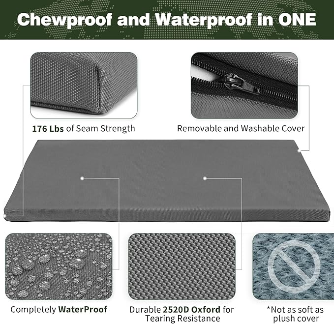 Durable Outdoor Waterproof Dog Bed up to 35 lbs Medium Dogs Chew Resistance Dog Crate Mat Washable Cover