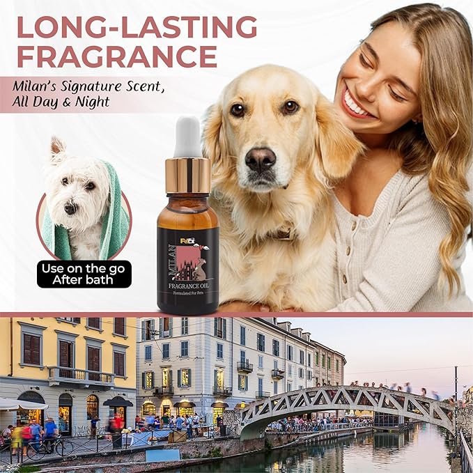 Petex Premium Pet Fragrance Oil | Ultra Premium Natural Pet Care with Dead Sea Minerals | Dog Perfume Fragrance Oil Long Lasting Scent | Natural Pet Cologne - Suitable for Dogs and Cats (Milan)