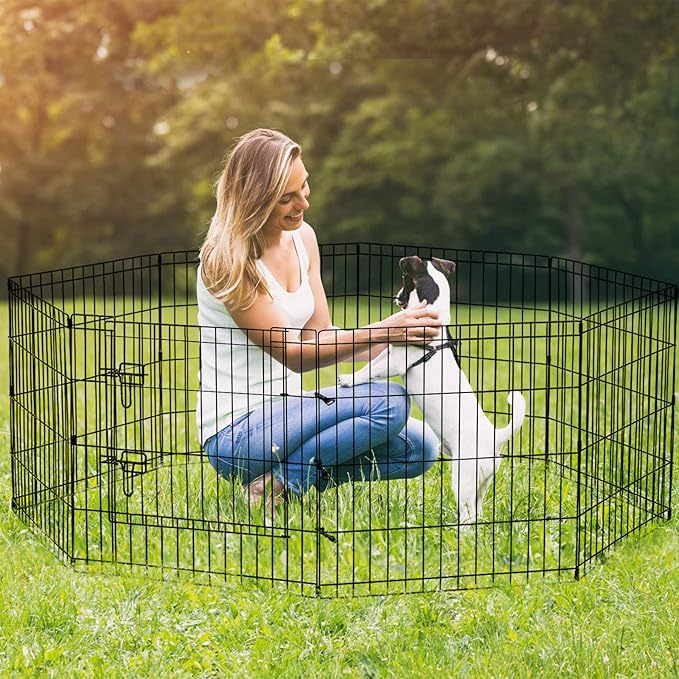 Puppy Pet Playpen 8 Panel 24 Inch Indoor Outdoor Metal Portable Folding Animal Exercise Dog Fence Ideal for Pet Animals Dog Cat Rabbit Breed Puppy (24" x 24" x 8)