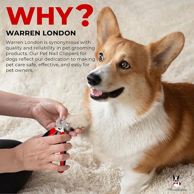 Warren London Dog Nail Clippers – Strong Enough for All Dog Sizes | Stainless Steel Blade | Ergonomic Grip | Nail Safety Guard | Professional Grooming Tool