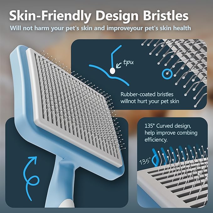 Cat Brush with One-Click Button, Cat Brushes for Indoor Cats Shedding,Self Cleaning Slicker Cat Brush for Shedding Massaging Grooming, Suitable for Long Short Haired Pets, Comfortable/Easy to Clean