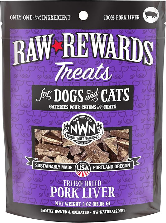 Northwest Naturals Raw Rewards Freeze-Dried Pork Liver Treats for Dogs and Cats - Bite-Sized Pieces - Healthy, 1 Ingredient, Human Grade Pet Food, All Natural - 3 Oz