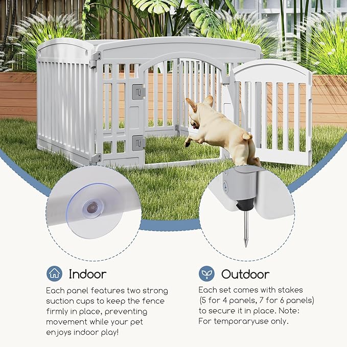 Plastic Dog Playpen | 4-Panel 24" Safe & Secure Indoor/Outdoor Pet Fence | Folding & Portable | Ideal for Small Dogs | Easy to Clean (White)