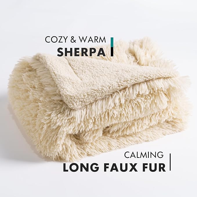 gogobunny Waterproof Plush Long Faux Fur Pet Throw Blanket Ultra Soft Fluffy Bed Couch Cover Washable - Premium Flannel Calming Blankets for Dog Puppy Cat (33x77 Inch (Pack of 1), Beige)