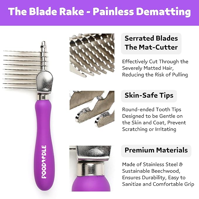 Pain-Free Dematting Comb Kit for Dogs & Cats, Dematting Rake & Detangling Dual-Side Comb Set, Dematting Brush for Dogs & Cats, Pet Grooming Tools Kit for Poodle Doodle & All Long Haired Pets