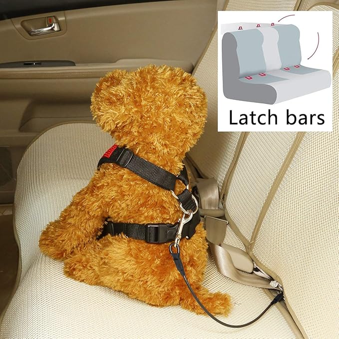 No-Chew Dog Seat Belt, Stainless Steel Cable Pet Car Seatbelt Safety Restraint Tether Puppy Vehicle Seat Belt with Buckle Latch(16 inch)