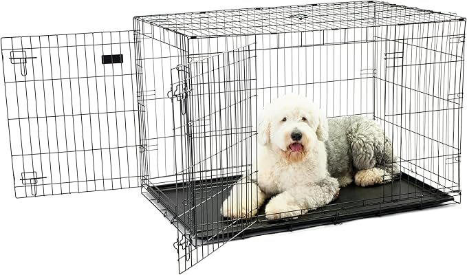 Secure and Compact Double Door Metal Dog Crate, Extra Large with Divider Panel