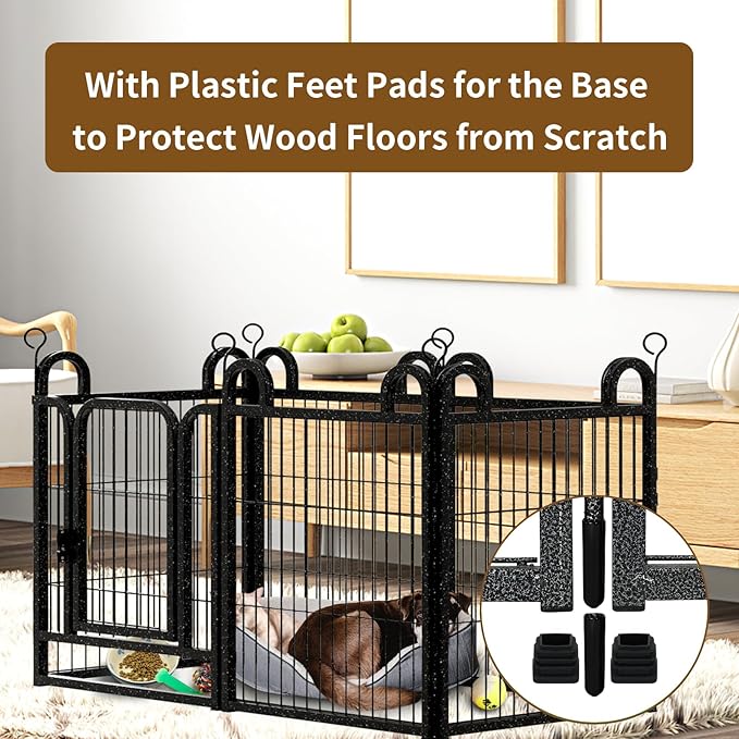 Puppy Playpen 6 Panels Small Dog Fence Outdoor Indoor Use 24" Height Anti-Rust with Doors Portable Dog Play Pen for RV Camping Yard, Total 11FT, 10 Sq.ft, Snowy Black