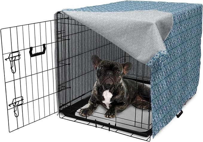 Lunarable Talavera Dog Crate Cover, Folkloric Tile Inspired Pattern of Moroccan Culture Print, Easy to Use Pet Kennel Cover for Cats & Medium Dogs, 24 Inch, Sea Blue Pale Teal