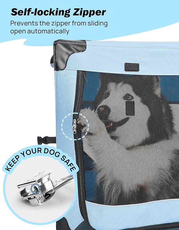 JOYTUTUS Collapsible Dog Crate, 32 Inch Portable Pet Crate for Car, Travel Dog Kennel Foldable Dog Crate for Large Dog 50lbs, Soft Cat Carrier Fit for Indoor & Outdoor/Trunk (Blue)