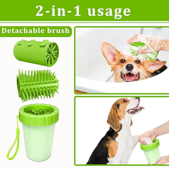 Qianruida Dog Paw Cleaner Cup, Soft Silicone, Portable, Easy to Clean, Removes Mud and Dirt, Grooming Accessory for Home, Travel – Green, L