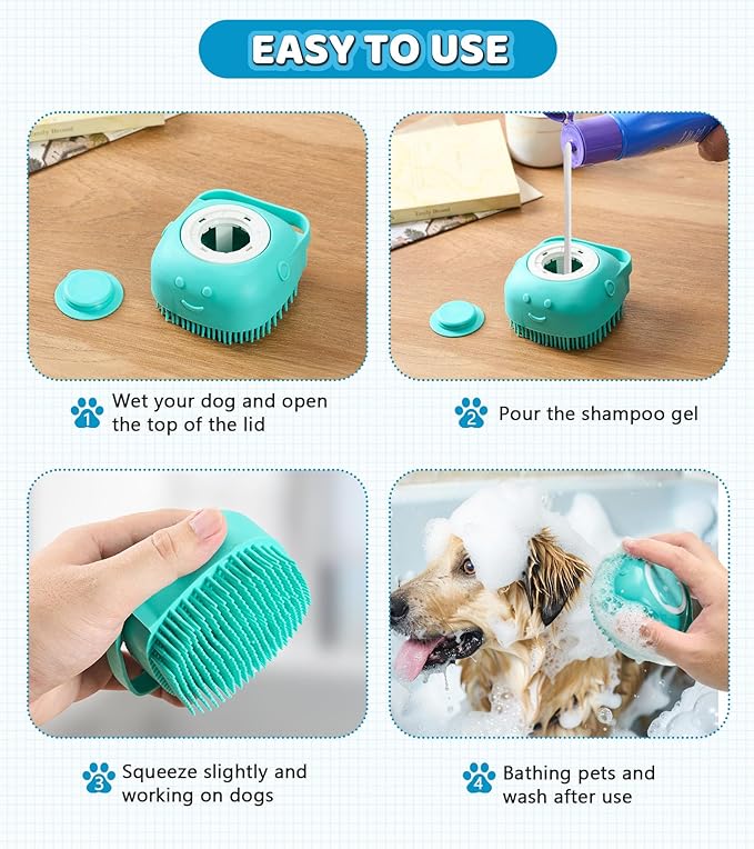 4 Pack Dog Bath Brush – Soft Silicone Pet Shampoo Brush for Dog & Cat Grooming, Massage & Cleaning – Gentle Scrubber for Bathing and Deshedding