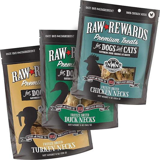 Northwest Naturals Freeze-Dried Raw Rewards Variety Pack for Dogs & Cats - Duck (4 Oz), Chicken (5 Oz), Turkey (6 Oz) - Healthy, 1 Ingredient, Human Grade, Natural - (Pack of 3)