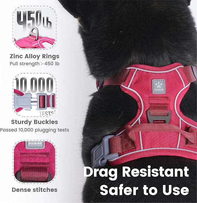 Pawaii Dog Harness for Small Dogs, Dog Harness with Pet ID Tag, No Choke Dog Harness, Adjustable Soft Padded Pet Vest with Easy Control Handle