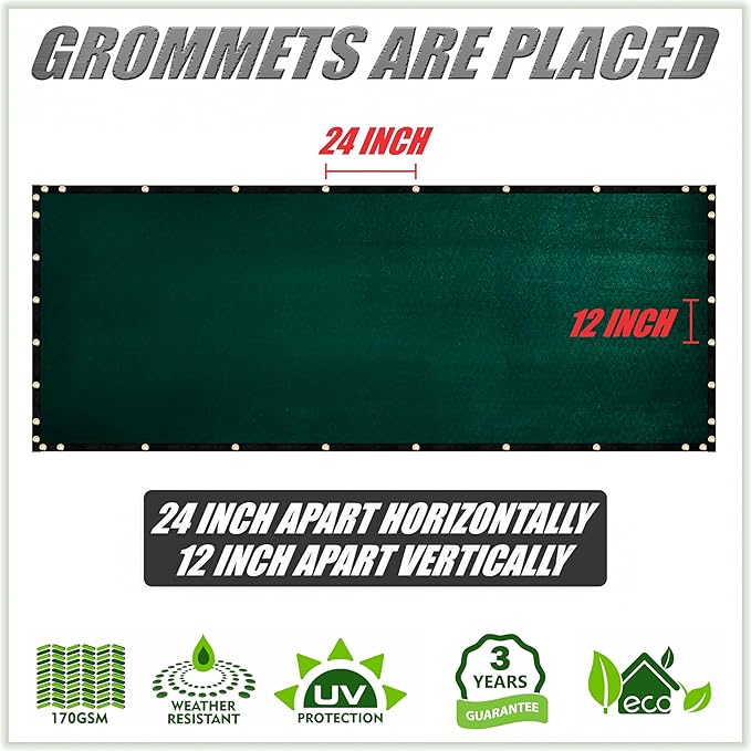 ColourTree 9' x 9' Green Custom Size Shade Cloth with Grommets - 90% Sunblock, Durable Mesh Fabric Tarp for Dog Kennel Cover, Fence Privacy Screen, Greenhouse, Chicken Coop & Pet Playpen