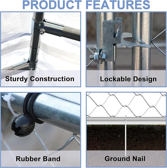 Outdoor Dog Kennel Dog Crate with Lockable Swing Gate,Water & UV Resistant Dog Enclosure Outdoor W/Pitched Roof,Heavy Duty Dog Pens Dog House Outside for Large Dogs,Gray(118"x 118")