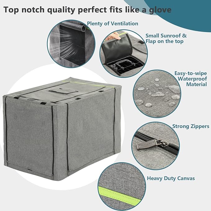 PETSFIT Dog Kennel Cover,36 Inch Crate Cover for Wire Dog Crate, Double Doors, Mesh Window, Flap On The Top and Back is Detachable, Dog Crate Cover Grey