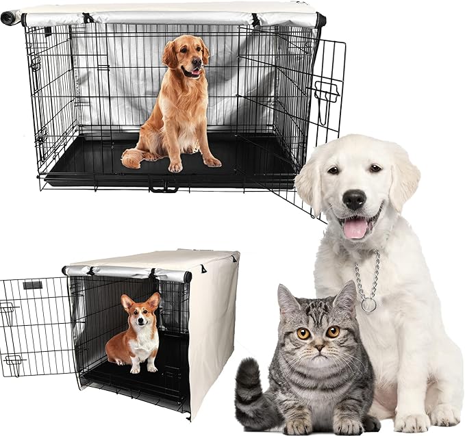Senmortar Double Door Dog Crate Cover Wire Dog Cage Cover Waterproof Durable Lightweight 420D Polyester for Pet Crates Beige 36 inches