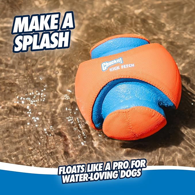 Chuckit! Kick Fetch Ball Dog Toy - Floats in Water - Perfect for Interactive Play - Made with Durable Rubber and Foam - For Large Dogs - Size Large - 8-inch Diameter - Pack of 1