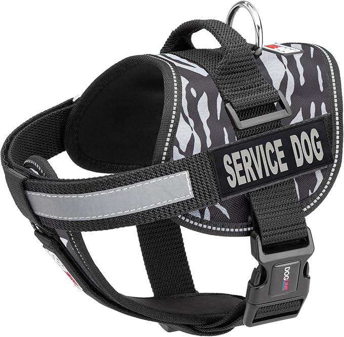 Dogline Unimax Dog Harness Vest with Service Dog Patches Reflective No-Pull, Adjustable Straps, Breathable Neoprene for Medical, Service, Identification and Training Dogs Girth 22 to 30" Zebra