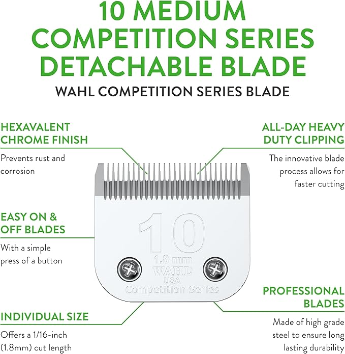 Wahl Professional Animal #10 Medium Competition Series Detachable Blade with 1/16-Inch Cut Length (#2358-100),Steel