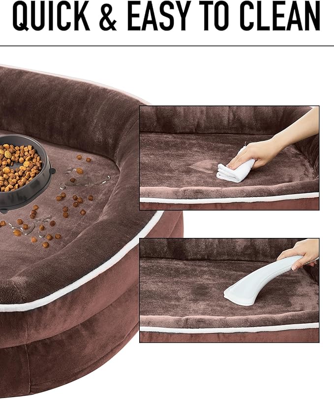 OhGeni Orthopedic Dog Bed for Large Dogs, Dog Couch Design with Egg Foam Support, Removable, Machine Washable Plush Cover and Non-Slip Bottom with Four Sided Bolster Cushion (Brown)