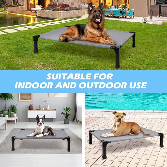 Cooling Elevated Dog Bed, Raised Dog Bed with Washable Breathable Mesh and Metal Frame, Portable Dog Cot Bed with No-Slip Feet for Outdoor and Indoor Use