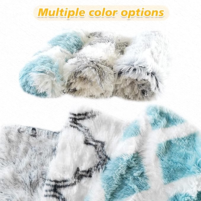 PJYuCien Fluffy Fleece Calming Pet Throw Blanket, Super Soft and Warm for Indoor Cats and Dogs, Small 16 * 24", Machine Washable, Blue Diamond Pattern, White Puppy Blanket