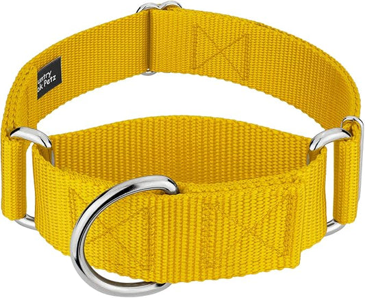 Country Brook Petz 1 1/2 Inch Martingale Heavy Duty Nylon Adjustable Dog Collar for Small, Medium, Large Breeds - Vibrant 17 Color Selection (Gold, Extra Large)