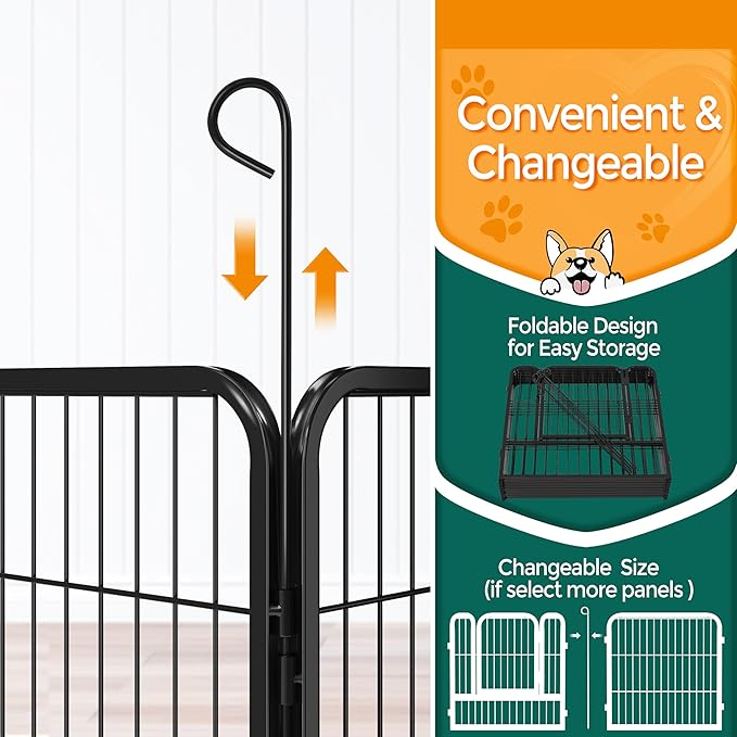 Yaheetech Dog Playpen Outdoor, 24 inch 8 Panels Dog Pen Indoor Heavy Duty Puppy Exercise Pen Metal Pet Fence for RV Camping/Yard/Garden