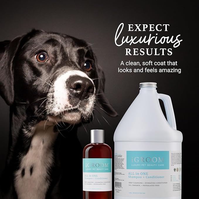 iGroom All-in-One Dog Shampoo + Conditioner, Luxury Pet Beauty Care, Deep Clean All Coat Types, Hydrate and Condition Coat, Made in The USA, Gallon
