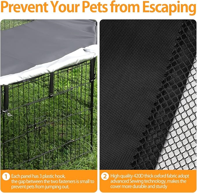 PJYuCien Dog Playpen Mesh Top Cover,Fits 24 Inch 8 Panels Metal Exercise Pet Pen, Elastic Buckles Connections, Black (Note: Only Cover, Fence Not Included)