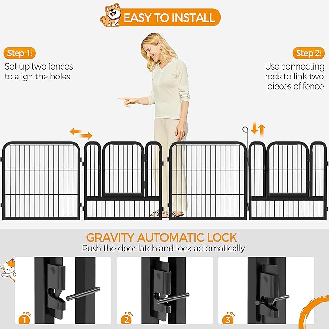 Yaheetech Dog Playpen Outdoor, 24 inch 24 Panels Dog Pen Indoor Heavy Duty Puppy Exercise Pen Metal Pet Fence for RV Camping/Yard/Garden