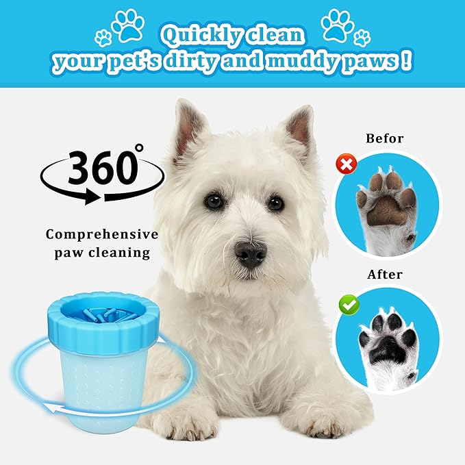 Qianruida Dog Paw Cleaner Cup, Soft Silicone, Portable, Easy to Clean, Removes Mud and Dirt, Grooming Accessory for Home, Travel – Blue, M