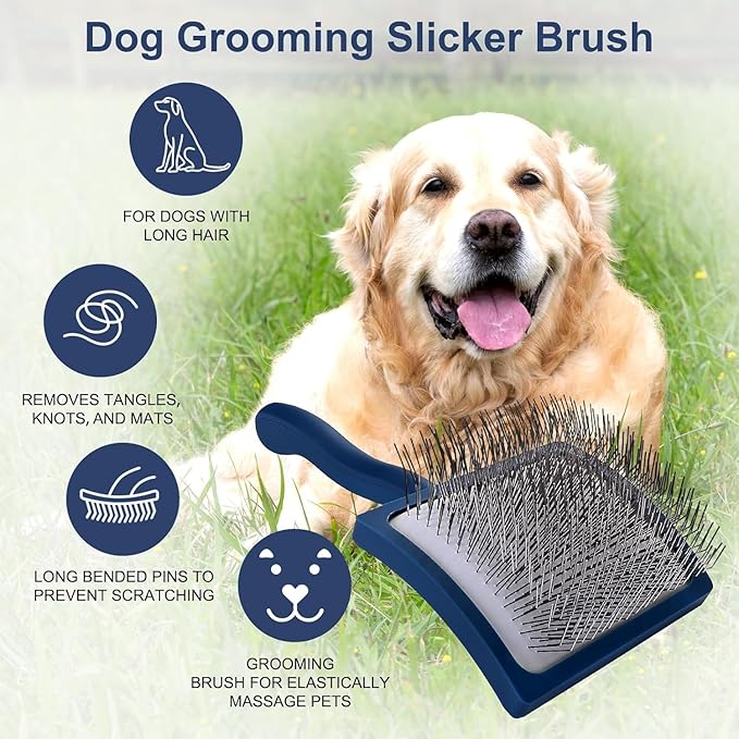 Slicker Dog Grooming Brush and Comb for Goldendoodle Poodle Doodle- Dog Slicker Brush for Long Haired Dogs- Good For Daily Brushing- Detangle & Undercoat