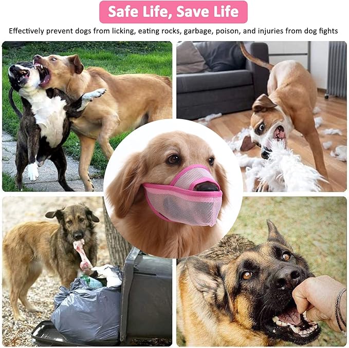 Crazy Felix Nylon Dog Muzzle for Small Medium Large Dogs, Air Mesh Breathable and Drinkable Pet Muzzle for Anti-Biting Anti-Barking Licking (XXXS, Pink)
