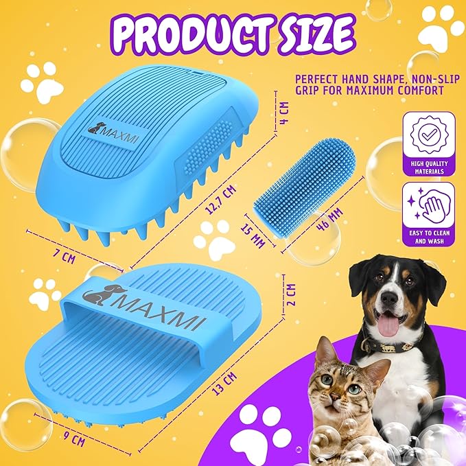 Dog Bath Brush | Dog Scrubber for Bath | Dog Washing Brush | Dog shampoo brush with adjustable handle, Suitable for Pets Deshedding, Washing, Massaging & Grooming | Pack of two.