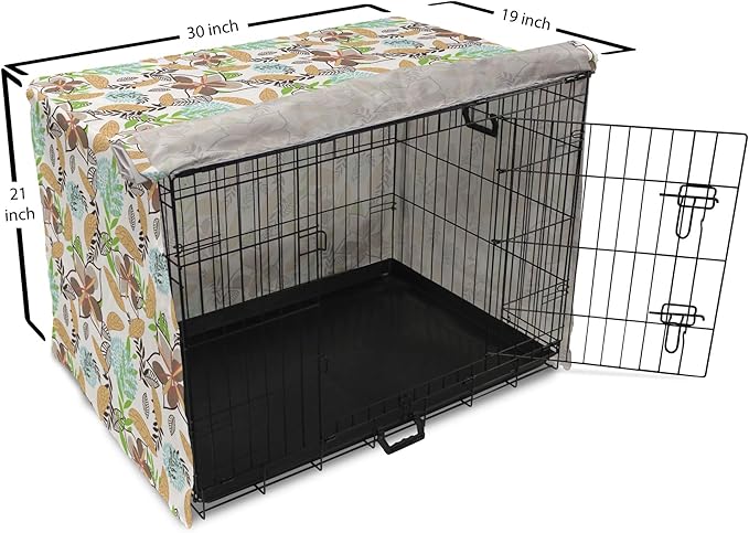 Lunarable Paint Dog Crate Cover, Leaf Petals Flourish Summer Florets Dahlia Romantic Girls, Easy to Use Pet Kennel Cover for Cats & Medium Dogs, 30 Inch, Sand Brown Pale Blue