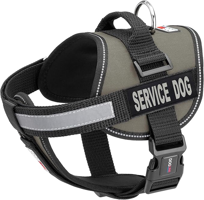 Dogline Unimax Dog Harness Vest with Service Dog Patches Reflective No-Pull, Adjustable Straps, Breathable Neoprene for Medical, Service, Identification and Training Dogs Girth 18 to 25" Gray